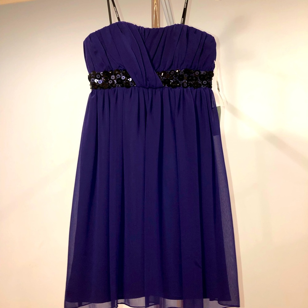 Maggy London Purple Beaded Strapless Dress